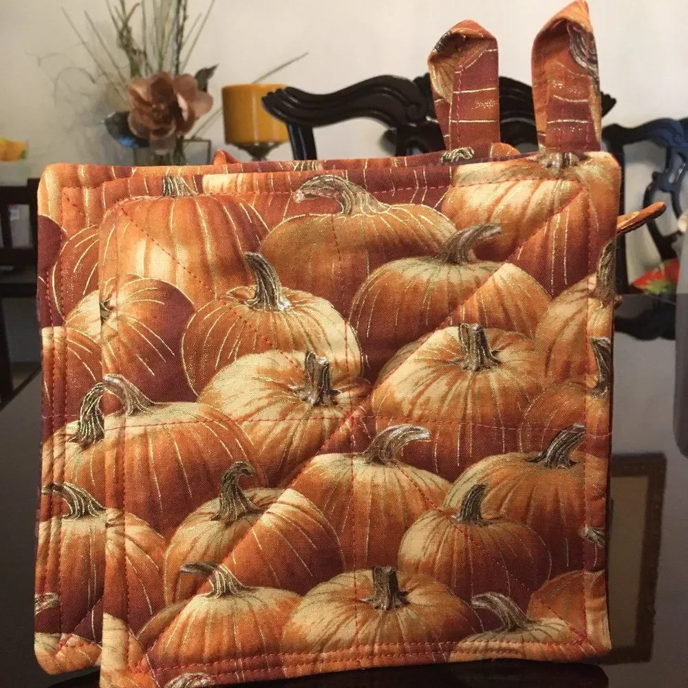Bowl Cozies & Potholder Sets for Seasonal Pumpkin Decor Holiday or Anytime Gifts